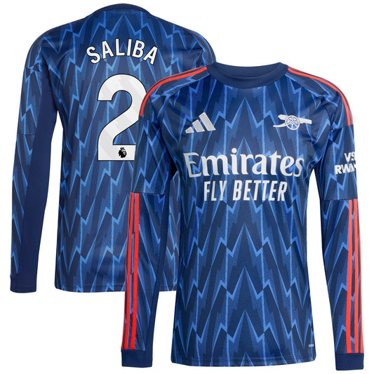 William Saliba Arsenal Away Long Sleeve Player Jersey Blue 2025–26 Premium Fan Edition Soccer Jersey - Blue