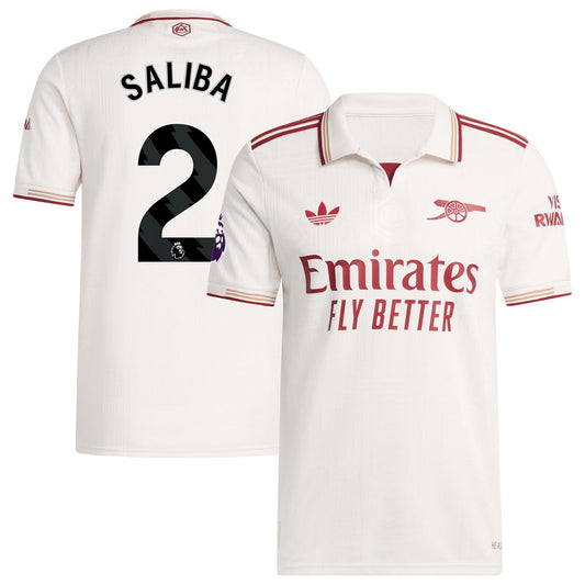 William Saliba Arsenal Third Player Jersey White 2025–26 Premium Fan Edition Soccer Jersey - White