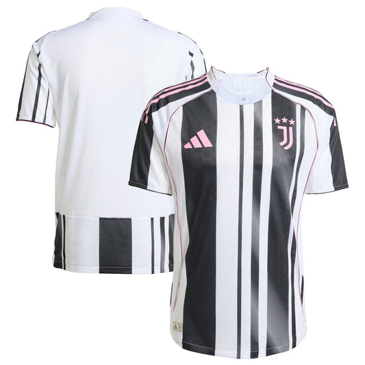 Juventus 2025 Home Adidas Custom Jersey with black and white vertical stripes and pink accents