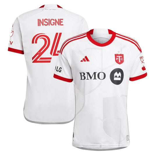 adidas Lorenzo Insigne Toronto FC jersey in white with red trim and player name and number 24