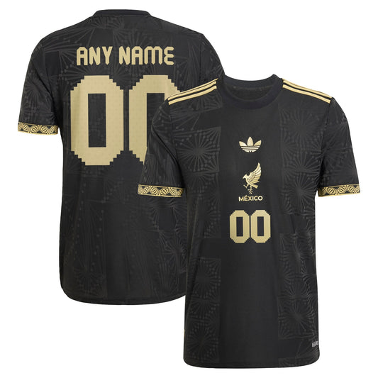 Mexico custom soccer jersey 2025 in black with gold details and personalized name and number options