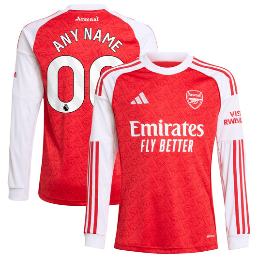 Arsenal 2026 home Adidas Custom jersey long sleeve in red and white with Emirates Fly Better logo