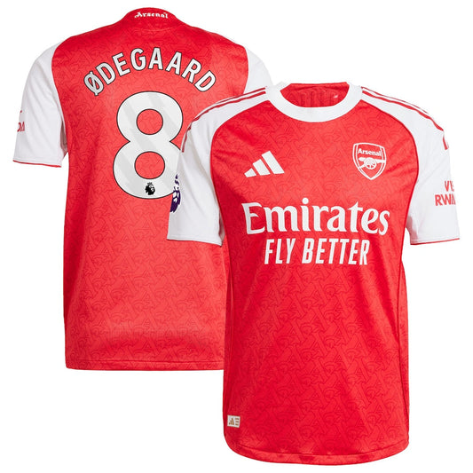 Martin Ødegaard Arsenal Adidas Home jersey 2026 in red and white with number 8 and Emirates Fly Better logo