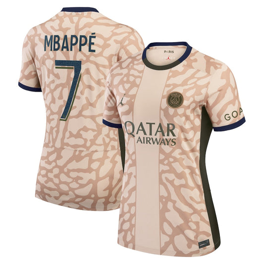 Kylian Mbappe Paris Saint-Germain Team Women's 2023/24 Fourth Stadium Player Jersey – Tan