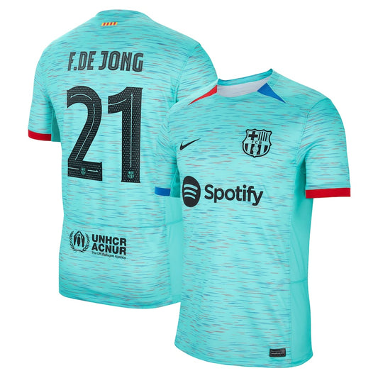 Frenkie de Jong Barcelona Team 2023/24 Third Jersey - Aqua