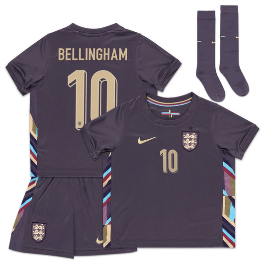 England Team Away Stadium Mini Kit 2024 - Little Kids with Bellingham 10 printing Jersey - Purple