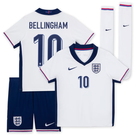 England Team Home 2024/25 - Little Kids with Bellingham 10 printing Jersey - White
