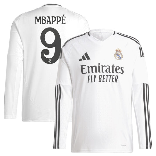 Kylian Mbappé 9 Real Madrid Team 2024/25 Home Long Sleeve Player Jersey - White