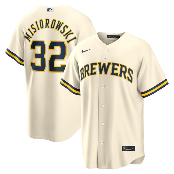 Jacob Misiorowski Milwaukee Brewers Official-Nike Home Replica Jersey - Cream