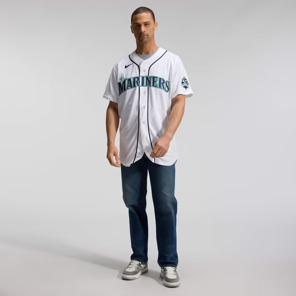 Seattle Mariners Official-Nike 50th Anniversary Patch Home Authentic Jersey - White