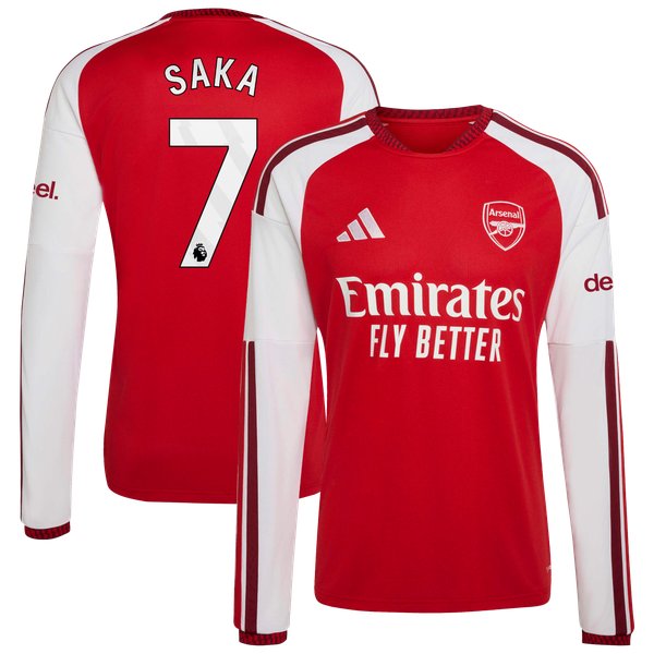 Bukayo Saka Arsenal Official-Adidas 2026/27 Home Replica Long Sleeve Jersey - Red