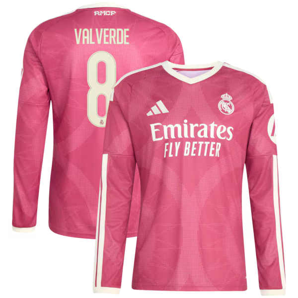 Federico Valverde Real Madrid Official-Adidas 2026/27 Third Replica Long Sleeve Jersey - Pink