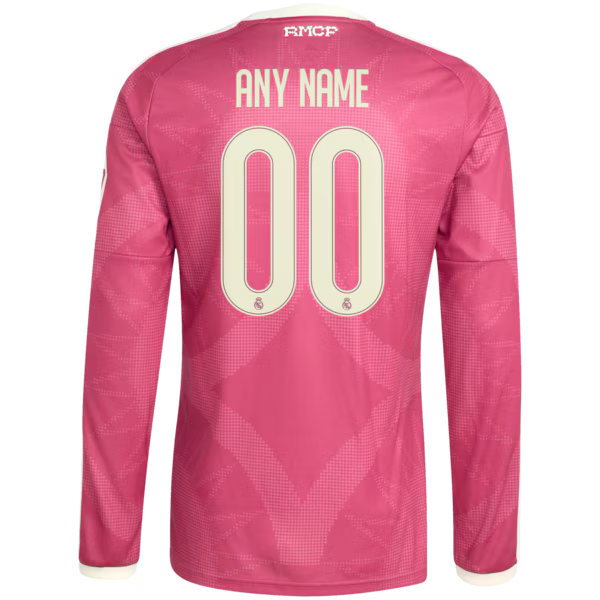 Real Madrid Official-Adidas 2026/27 Third Replica Custom Long Sleeve Jersey - Pink