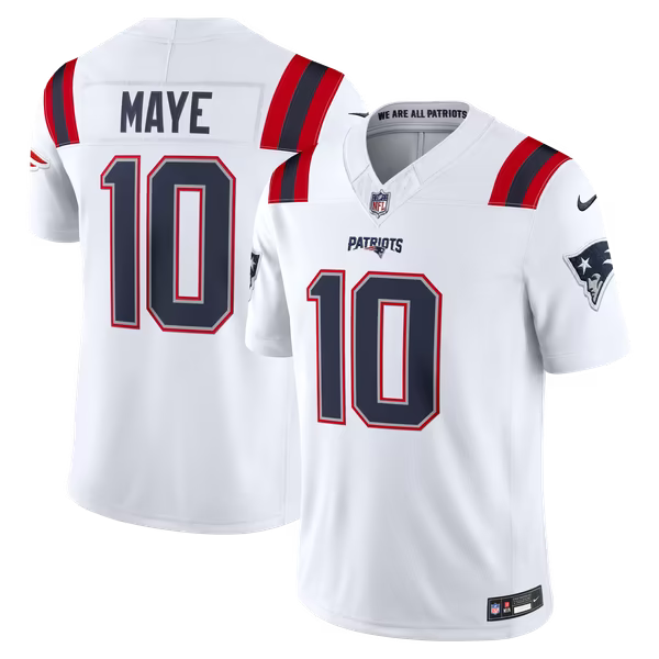 Drake Maye New England Patriots Official-Nike Vapor F.U.S.E. Stitched Limited Jersey - White