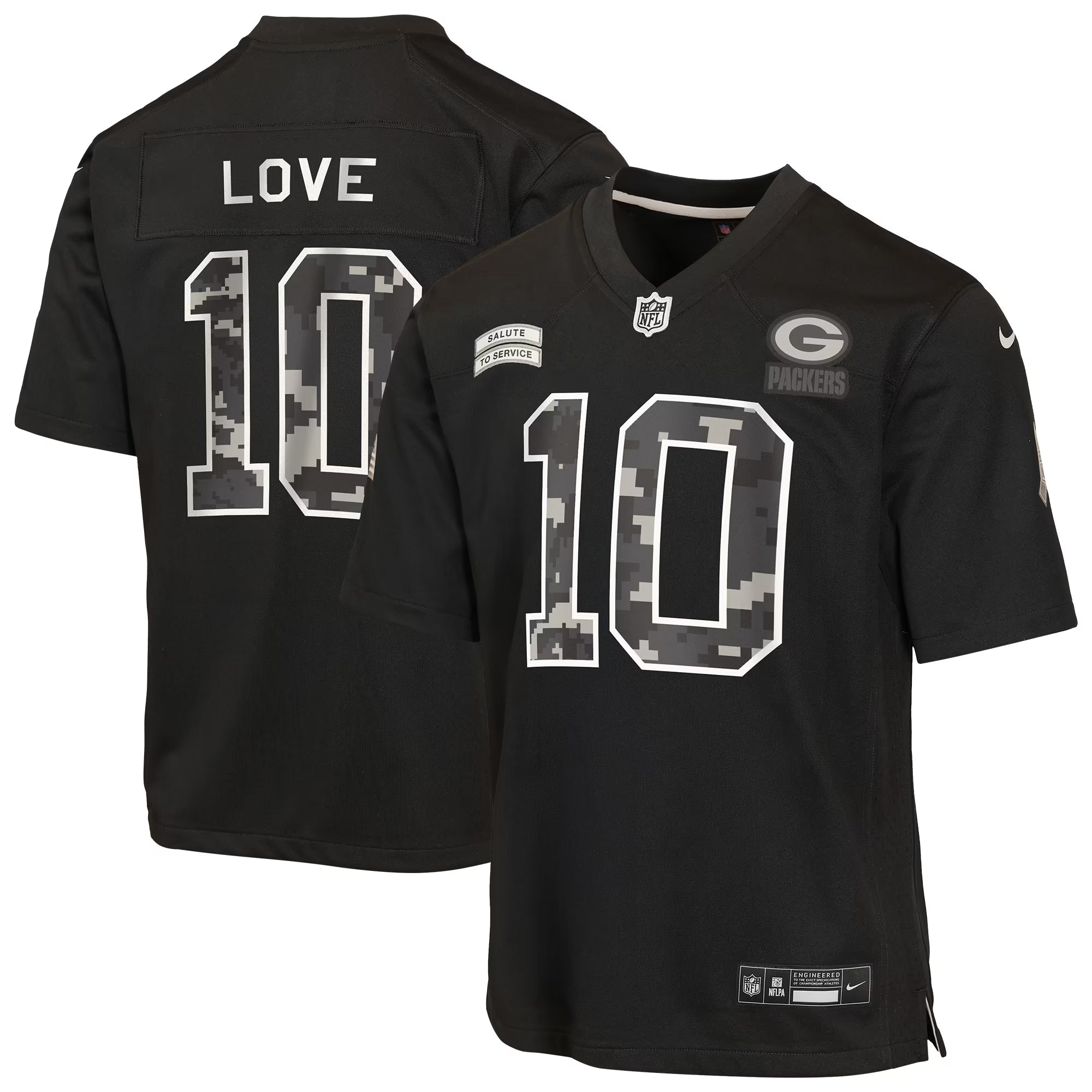 Jordan Love Green Bay Packers Official-Nike Youth 2026 Salute to Service Game Jersey - Black