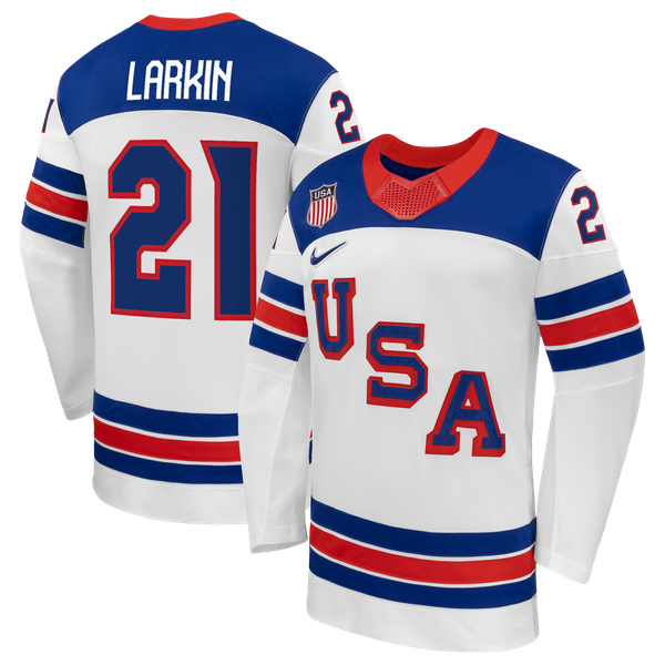 Teams Fans Shop Dylan Larkin Nike US Hockey 2026 Away Replica Jersey - White