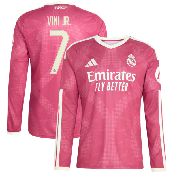 Vini Jr. Real Madrid Official-Adidas 2026/27 Third Replica Long Sleeve Jersey - Pink