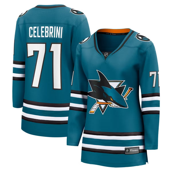 Teams Fans Shop Women's Fanatics Macklin Celebrini Teal Sharks Jersey
