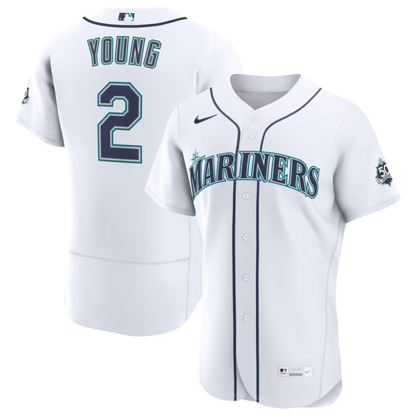 Cole Young Seattle Mariners Official-Nike Home 50th Season Authentic Jersey - White