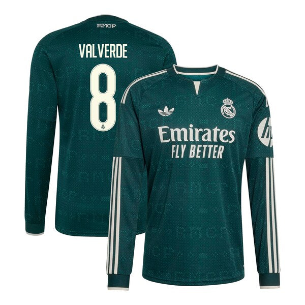 Federico Valverde Real Madrid Official-Adidas 2026/27 Away Replica Long Sleeve Jersey - Green