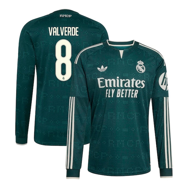 Federico Valverde Real Madrid Official-Adidas 2026/27 Away Replica Long Sleeve Jersey - Green