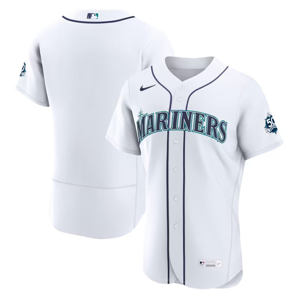 Seattle Mariners Official-Nike 50th Anniversary Patch Home Authentic Jersey - White