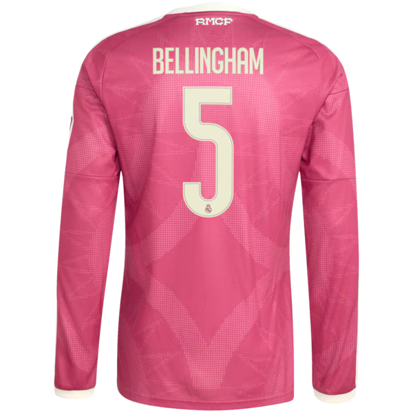 Jude Bellingham Real Madrid Official-Adidas 2026/27 Third Replica Long Sleeve Jersey - Pink