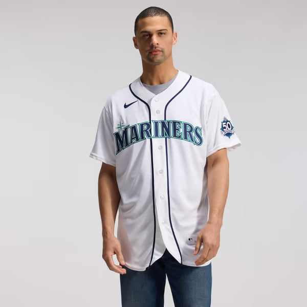Seattle Mariners Official-Nike 50th Anniversary Patch Home Authentic Jersey - White