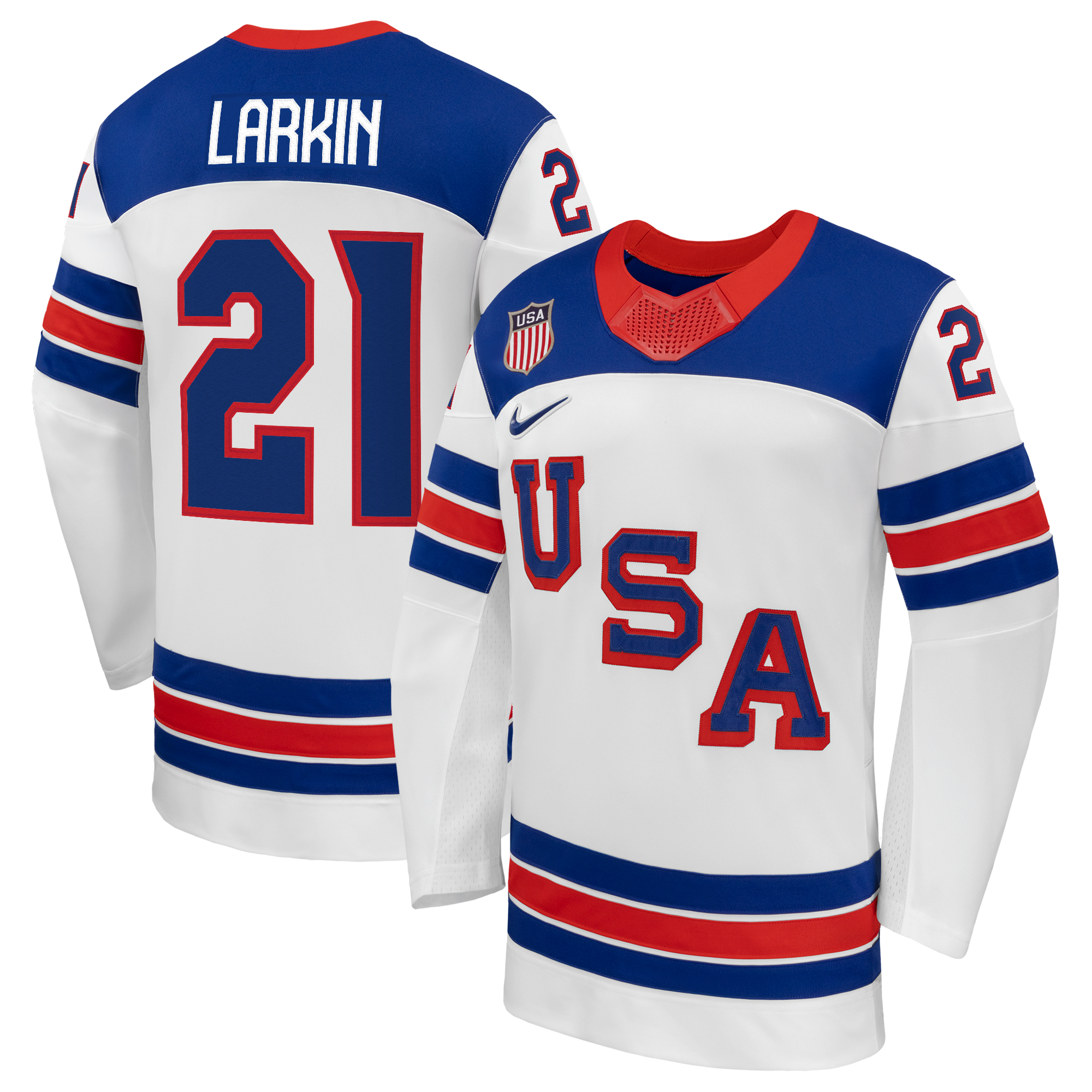 Teams Fans Shop Dylan Larkin Nike US Hockey 2026 Away Replica Jersey - White