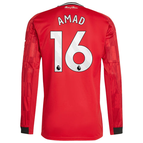 Amad Diallo Manchester United Home  Player Long Sleeve Jersey   Red 2025–26 Premium Fan Edition Soccer Jersey - Red