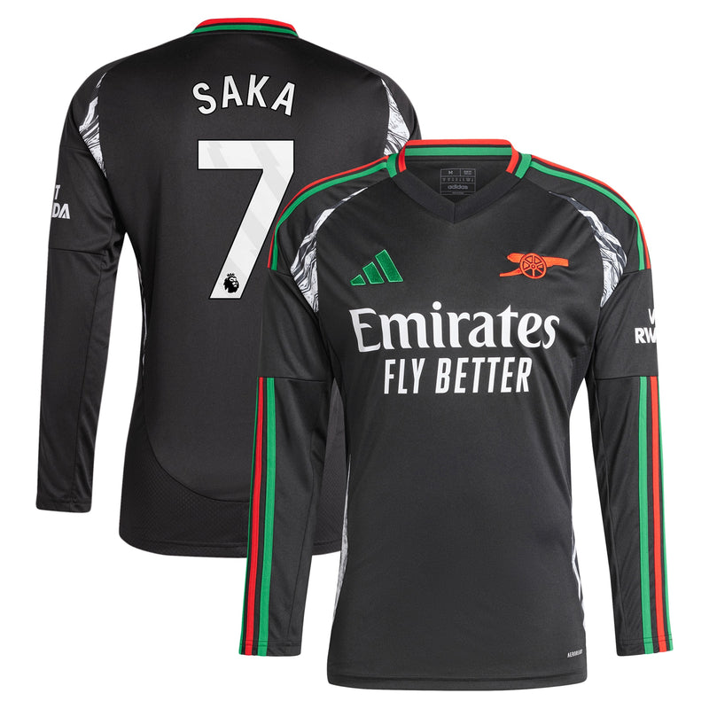 Bukayo Saka Arsenal adidas Shirt 2024/2025 Away Long Sleeve Player Jersey - Black