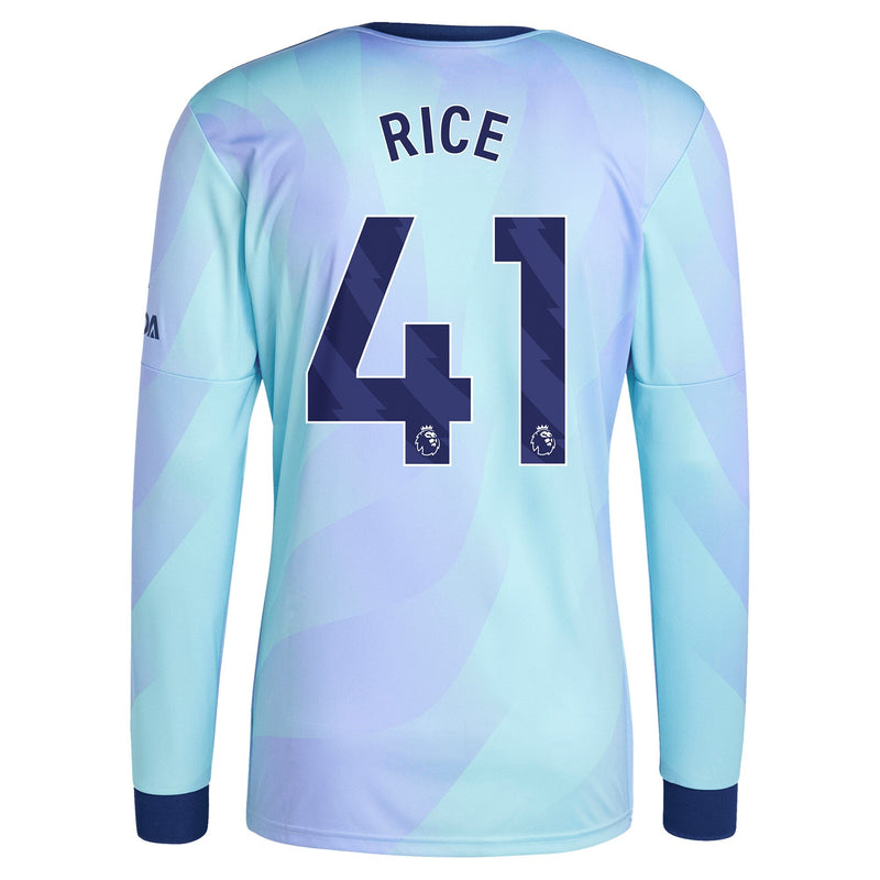 Declan Rice Arsenal adidas Shirt 2024/2025 Third Long Sleeve Player Jersey - Aqua