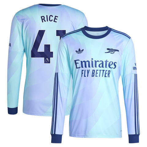 Declan Rice Arsenal adidas Shirt 2024/2025 Third Long Sleeve Player Jersey - Aqua