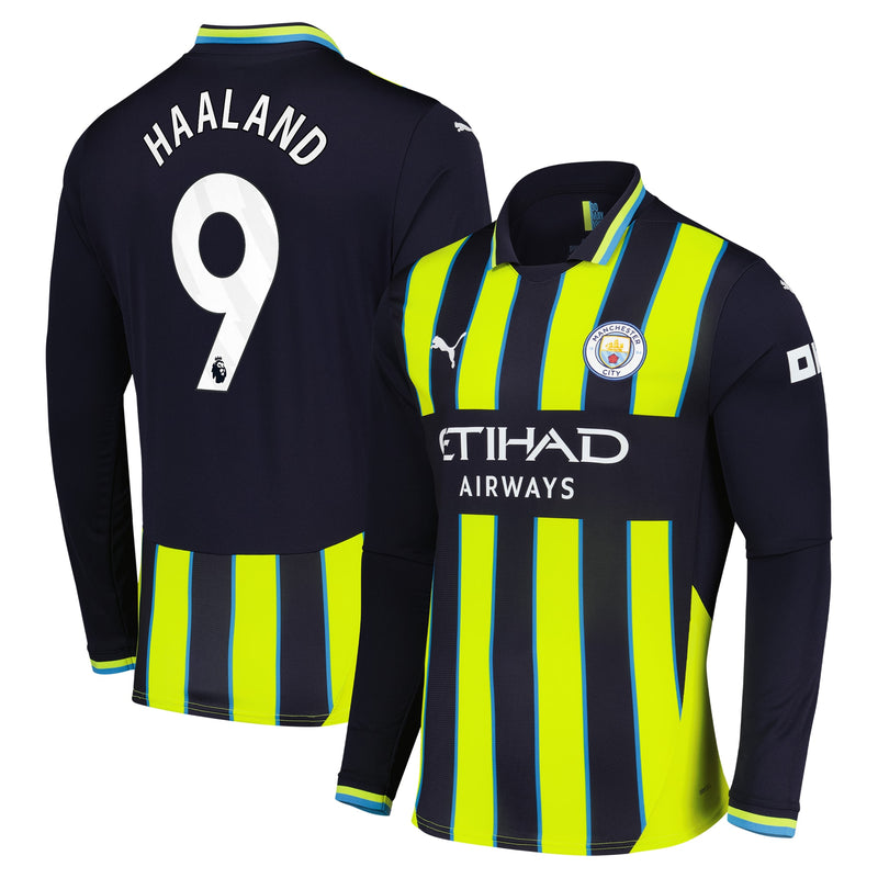 Erling Haaland 9 Manchester City Puma Shirt 2024/25 Away Long Sleeve Player Jersey - Navy