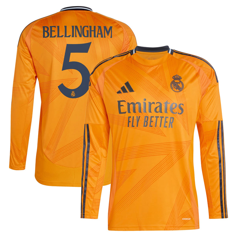 Jude Bellingham Real Madrid adidas 2024/2025 Away Long Sleeve Player Jersey - Orange