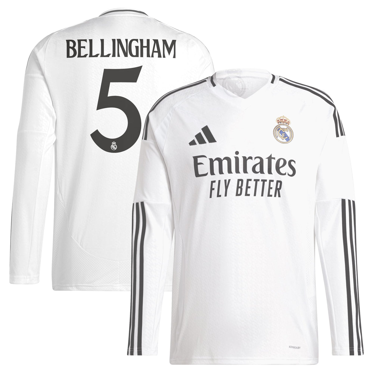 Jude Bellingham Real Madrid adidas 2024/25 Home Long Sleeve Player Jersey - White
