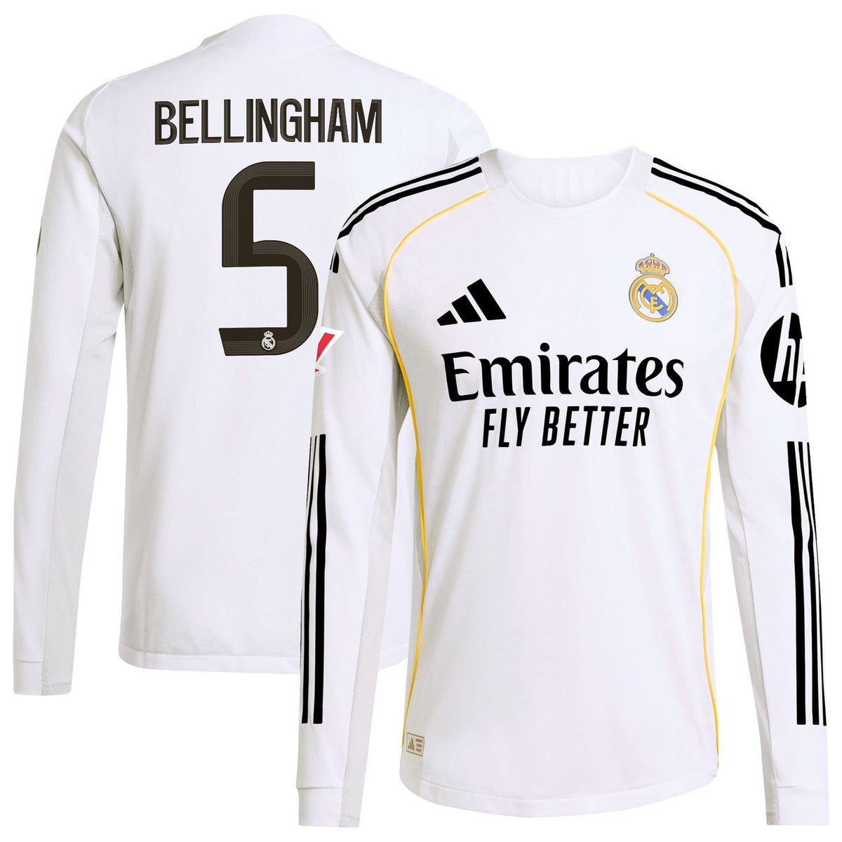 Jude Bellingham Real Madrid  Home Long Sleeve Jersey   White 2025–26 Premium Fan Edition Soccer Jersey - White