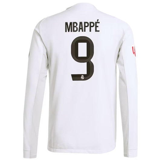 Kylian Mbappé Real Madrid adidas 2025/26 Home Long Sleeve Jersey - White