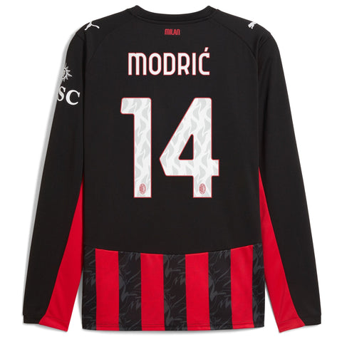 Luka Modric AC Milan  Home Long Sleeve Jersey   Red 2025–26 Premium Fan Edition Soccer Jersey - Red
