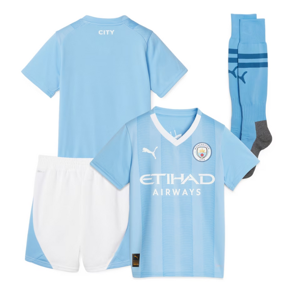 Manchester City Home Kids 2023-24 Custom Jersey - Blue - Jersey Teams World