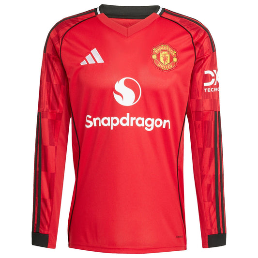 Manchester United adidas Home 2025/26 Custom Long Sleeve Jersey - Red