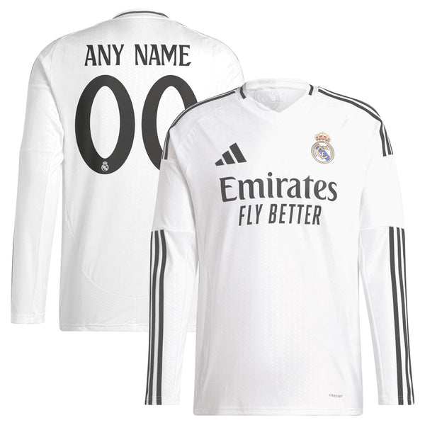 Real Madrid adidas 2024/25 Home Custom Long Sleeve Jersey - White