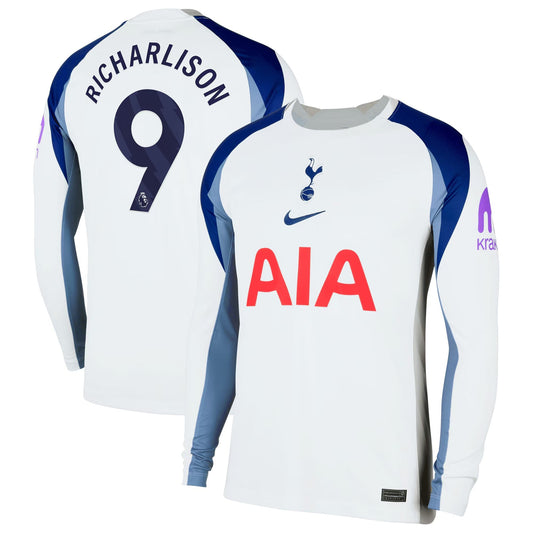 Richarlison Tottenham Hotspur  Home Long Sleeve Player Jersey   White 2025–26 Premium Fan Edition Soccer Jersey - White