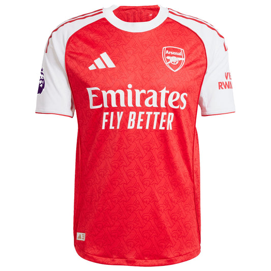 Adidas Bukayo Saka Arsenal 2025 Home Jersey in red and white with Emirates Fly Better logo