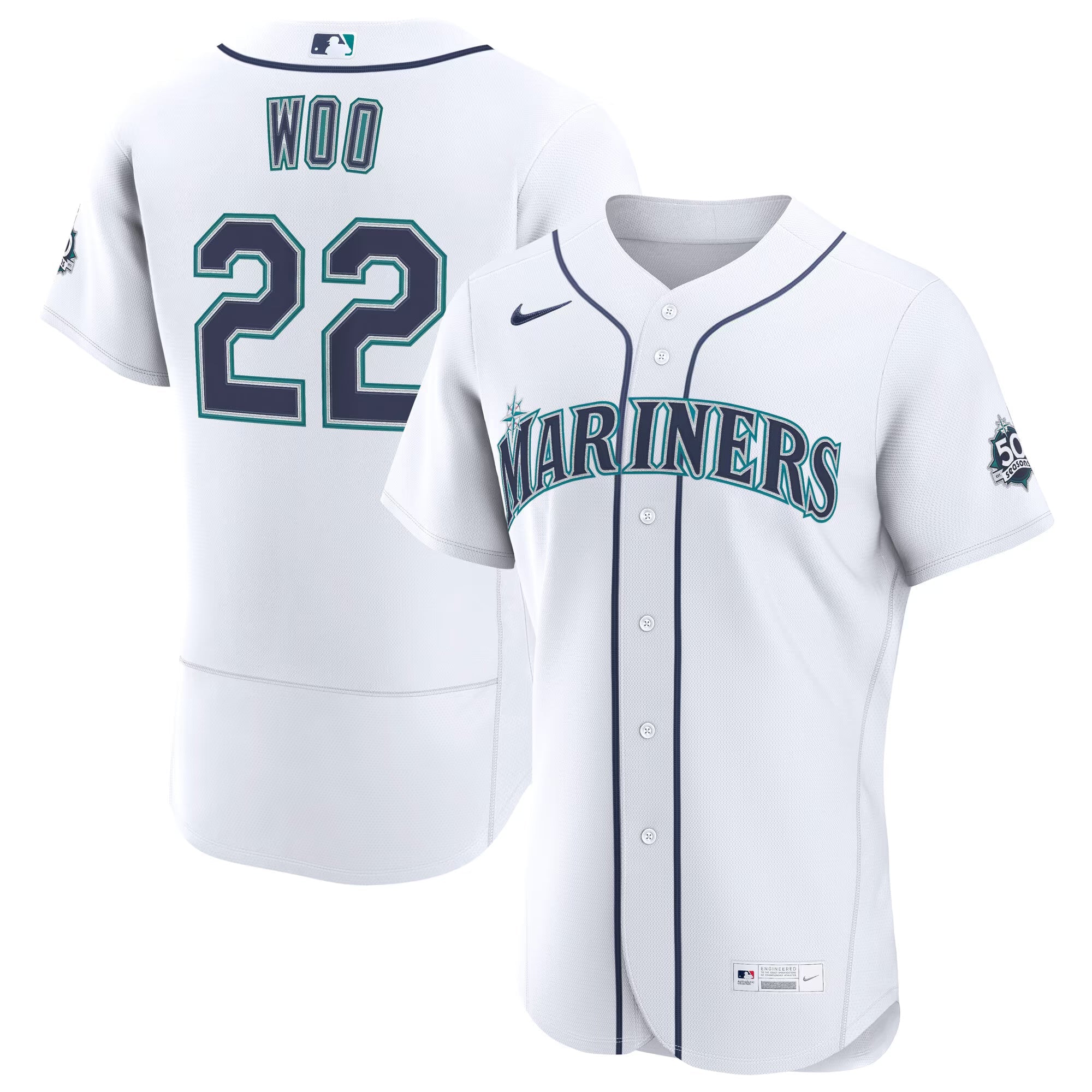 Bryan Woo Seattle Mariners Official-Nike Home 50th Season Authentic Jersey - White