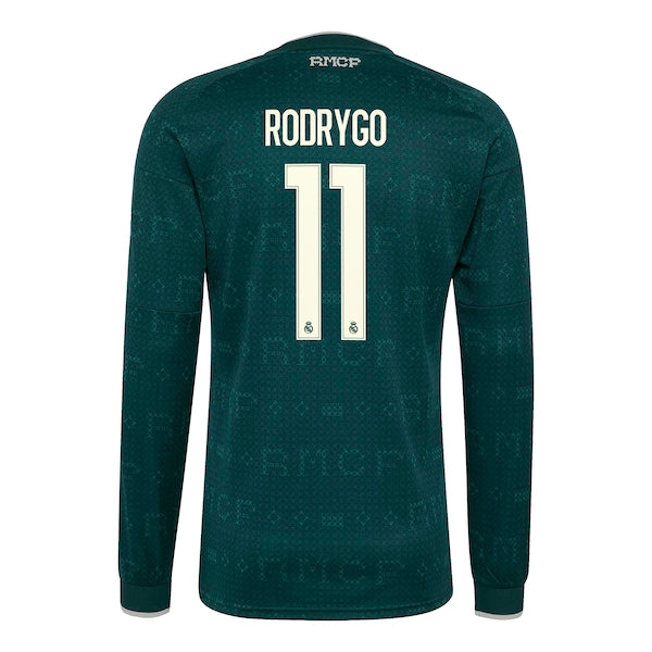 Rodrygo Real Madrid Official-Adidas 2026/27 Away Replica Long Sleeve Jersey - Green