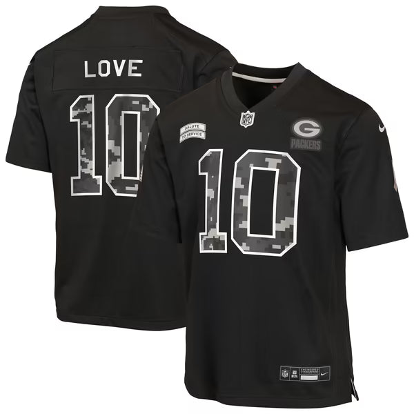 Jordan Love Green Bay Packers Official-Nike Youth 2026 Salute to Service Game Jersey - Black