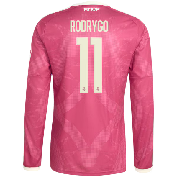 Rodrygo Real Madrid Official-Adidas 2026/27 Third Replica Long Sleeve Jersey - Pink