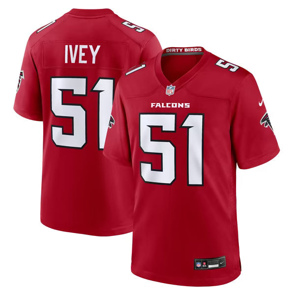 Jared Ivey Atlanta Falcons Official-Nike Team Game Jersey - Red