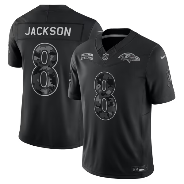 Lamar Jackson Baltimore Ravens Official-Nike 2026 Salute to Service Stitched Limited Jersey - Black